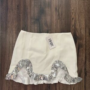 12th Tribe Cream Mini Skirt with Silver Sequin Trim